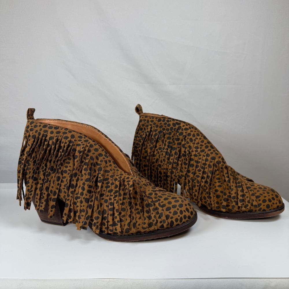 Maya Babe Fringe Ankle Boots Women's Cheetah‎ Print Western Style Fun Fashion 10